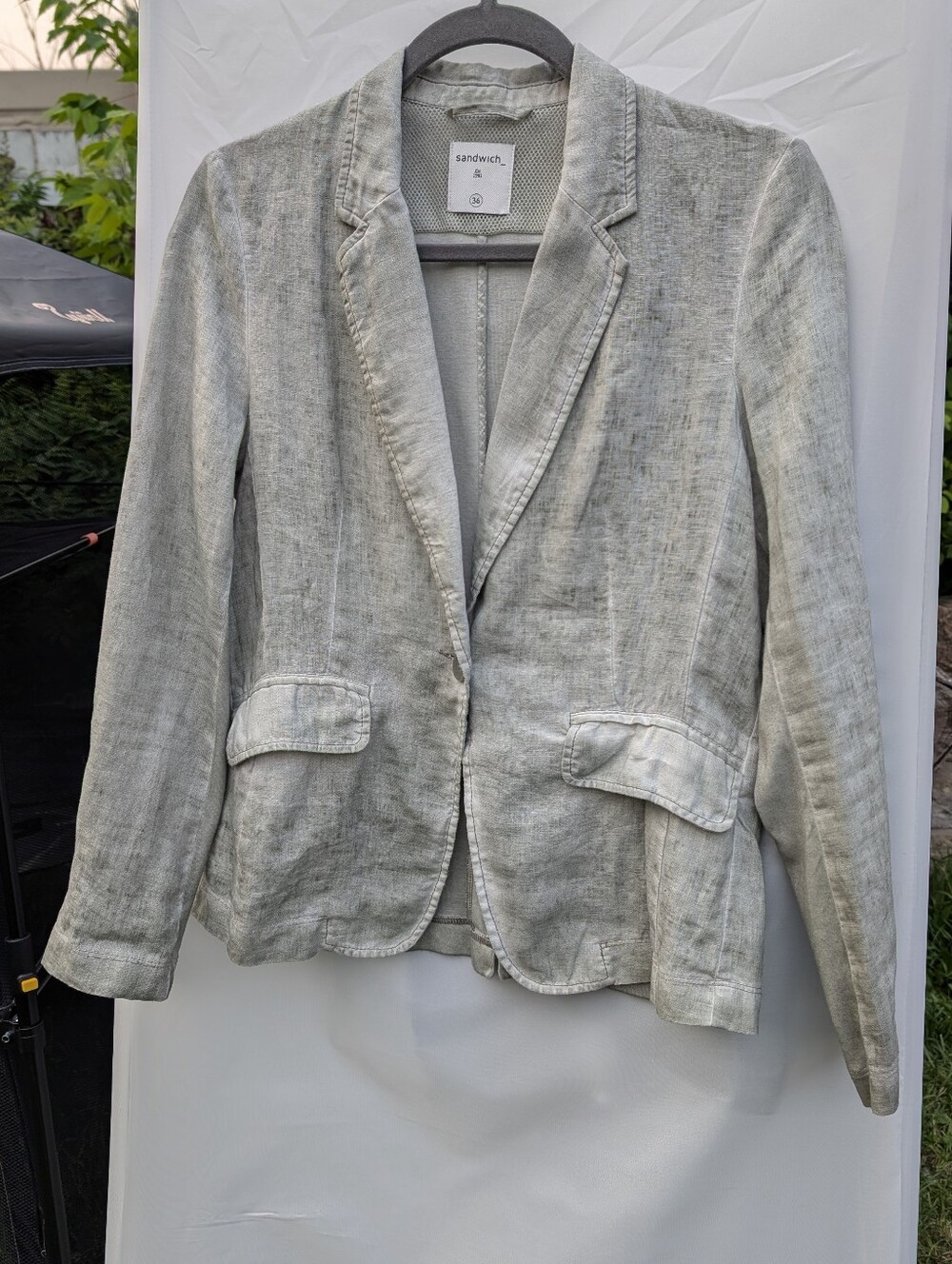 Sandwich Linen Blazer Coastal Grandmother Minimalist Grey Green Quiet Luxury